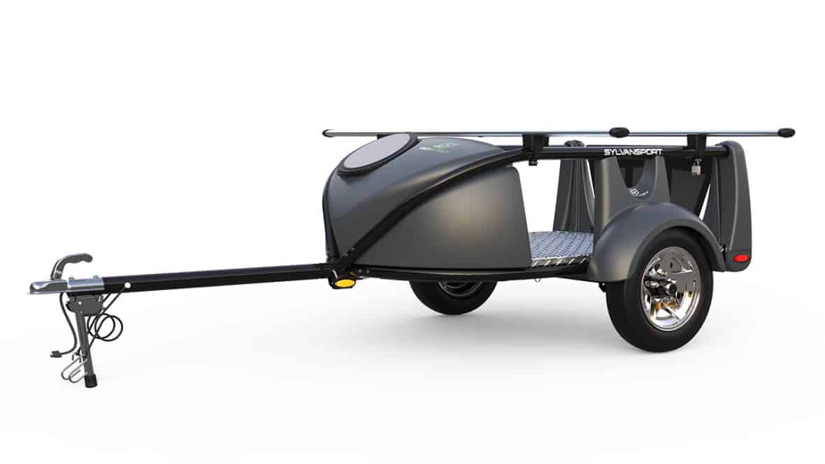 Compact SylvanSport GO EASY kayak trailer for easy transport and storage.