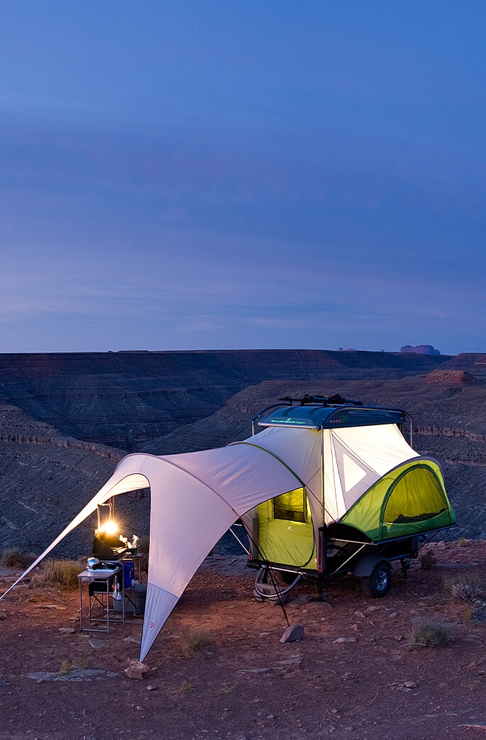 Go Camping trailer awning mountains campsite