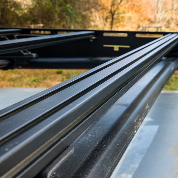 Durable DuraDeck platform for SylvanSport trailers.
