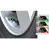 Tire valve caps with color indicators for safety, warning, and danger.