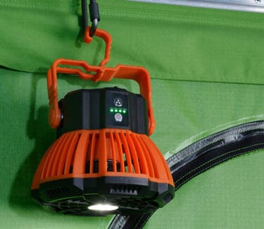 Portable LED work light for SylvanSport Optima camping trailer.