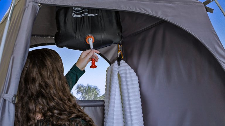 Road shower inside Privy Bivy