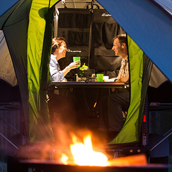Offroad camping with campfire