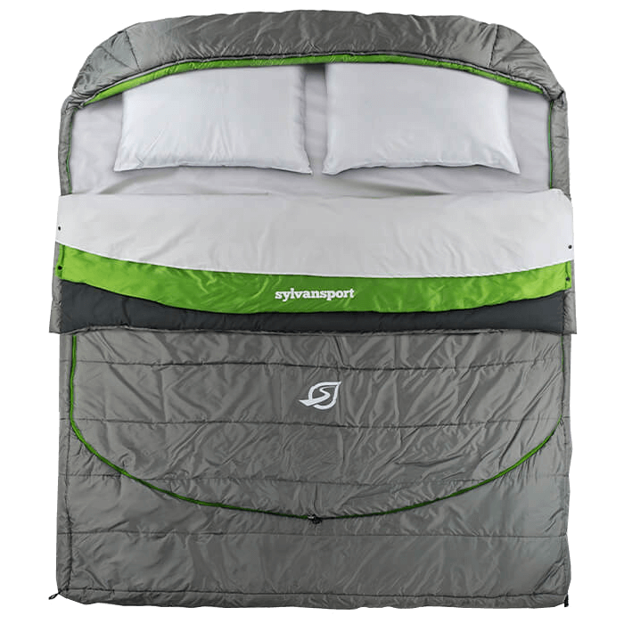 double sleeping bag top view showing layers